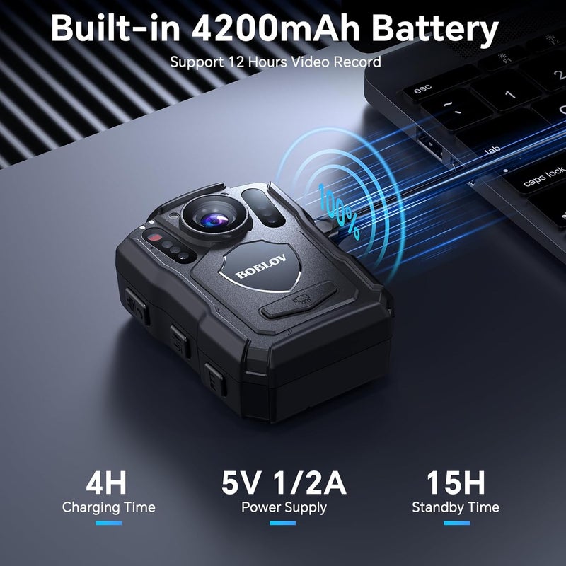 BOBLOV M5 Body Mounted Camera, 2K 128GB Camcorder, 4200mAh Battery for 12 Hours Video Record, IP67 Body Mounted Camera for Law Enforcement, Delivery (128GB NO GPS Version) - Image 3